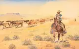 Edward Borein, Trail Herd, watercolor on paper