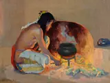 E. Irving Couse, Firelight Scene [or] The Evening Meal (ca. 1921)