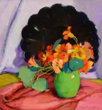 Catharine Critcher, Nasturtiums in Green Vase, oil on canvas