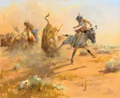 Charlie Dye, Comanche Chase, oil on board