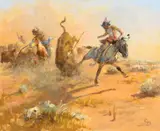 Charlie Dye, Comanche Chase, oil on board