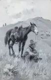 Elling William Gollings, In the Shadow of His Horse, 1917, oil en grisaille on canvas