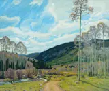 Ernest Martin Hennings, Landscape with Deer, oil on canvas laid on board