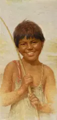Boy with Fish Pole by Grace Hudson, 1933, oil on canvas, sold Jul 2024