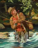 Joseph Francis Kernan, The Fly Fisherman, oil on canvas