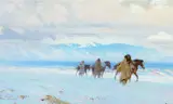 Tom Lovell, Too Cold to Ride Study, oil on board
