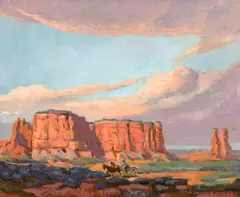 Elsie Payne, Riders, Monument Valley, oil on canvas