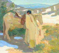 The Lost Trail by Bert Geer Phillips, oil on board, sold Jul 2024