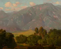The San Gabriels by Hanson Puthuff, oil on canvas laid on board, sold Jul 2024