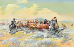 James Kenneth Ralston, Corralling Wild Horses, 1962, oil on canvas