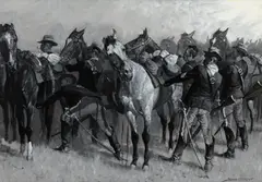 Frederic Remington, Boots and Saddles (ca. 1890-91), oil en grisaille on canvas