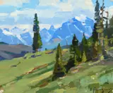 Carl Rungius, Mt. Temple and the Ten Peaks, oil on canvas laid on board