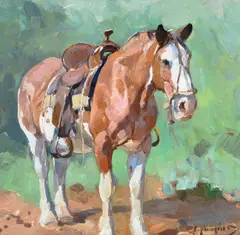 Carl Rungius, Saddled Horse (ca. 1950-52), oil on canvas laid on board
