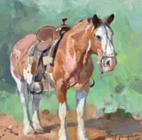Carl Rungius, Saddled Horse (ca. 1950-52), oil on canvas laid on board