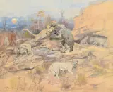 Wilderness Episode by Charles Marion Russell, watercolor on paper, sold Jul 2024