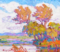 Birger Sandzén, Autumn in Smoky (ca. 1935), oil on board