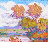 Birger Sandzén, Autumn in Smoky (ca. 1935), oil on board