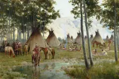 John Scott, Indian Encampment, 1979, oil on canvas