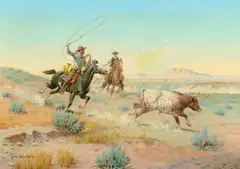 Olaf Carl Seltzer, Roping a Stray, oil on canvas
