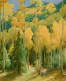 Joseph Henry Sharp, Aspens in Hondo Cañon – Taos, oil on canvas