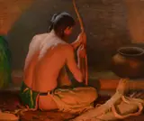 Joseph Henry Sharp, Indian by Firelight, oil on canvas