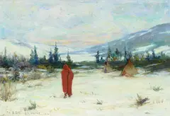 Joseph Henry Sharp, Indian Encampment, Snow, 1902, oil on board