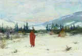 Joseph Henry Sharp, Indian Encampment, Snow, 1902, oil on board