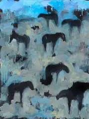 Theodore Waddell, Missouri Horses, Drawing #2, 1994, oil, encaustic, and graphite on paper