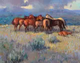 Joe Beeler, Montana Mamas, oil on canvas