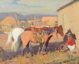 Oscar E. Berninghaus, Taos Siesta, oil on canvas