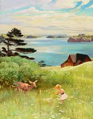 Girl with Deer by John Clymer, oil on board, sold Jul 2023