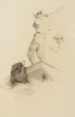 W. Herbert Dunton, Bear Hunt, charcoal on paper