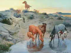 Charlie Dye, Water Hole, oil on board