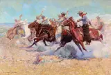 W. Herbert Dunton, A Race for the Chuckwagon, oil on canvas