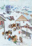 Leon Gaspard, Une Station Russe, oil on canvas laid on board