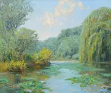 Rod Goebel, Willows and Lily Pond, oil on canvas