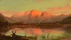 Cyrenius Hall, Sunset Peaks, oil on canvas