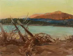 Along the Yellowstone by Frank Tenney Johnson, oil on board, sold Jul 2023