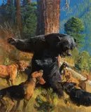 Bob Kuhn, Bear and Hounds, acrylic on board