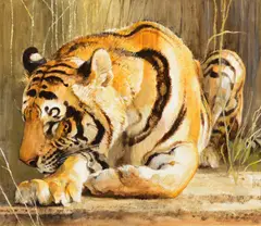 Bob Kuhn, Sleeping Tiger, 1978, mixed media on board