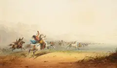 Lassoing Horses by Alfred Jacob Miller, watercolor on paper, sold Jul 2023