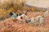 Edmund Henry Osthaus, Two Setters and a Pointer on Point, watercolor on paper