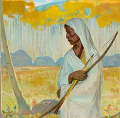 Taos Hunter by Bert Geer Phillips, oil on board, sold Jul 2023