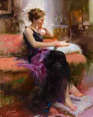 Pino, A Moment to Herself, oil on canvas