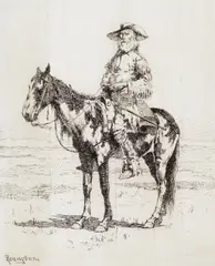 Jim Bridger, the Veteran Mountaineer (ca. 1887) by Frederic Remington, pen and ink on paper, sold Jul 2023