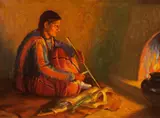 Joseph Henry Sharp, The Arrow Maker, oil on canvas