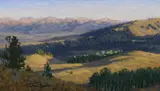Tucker Smith, Sunset on the Madison Range, Montana, 1984, oil on board