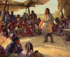 Howard Terpning, Paper That Talks Two Ways – The Treaty Signing, 2008, oil on canvas