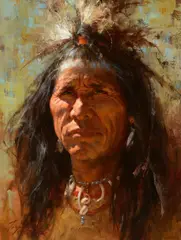 Blood Man by Howard Terpning, 1987, oil on canvas, sold Jul 2023