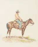 Olaf Wieghorst, Man Paused on Horseback, watercolor and ink on paper